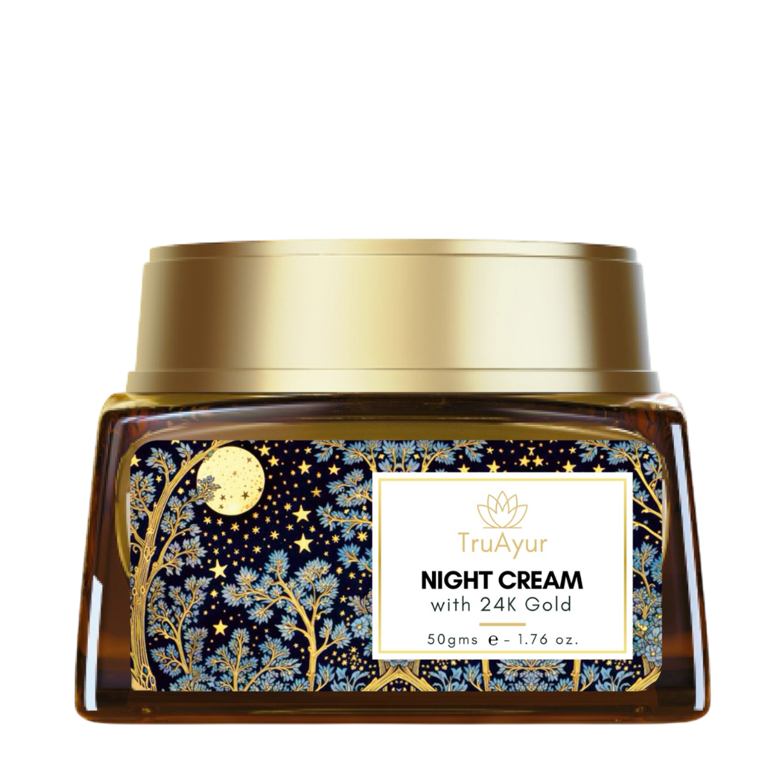 24K Oro Crema Notte Anti-Aging Ayurvedica con Olio di Bakuchi, Zafferano e Curcuma