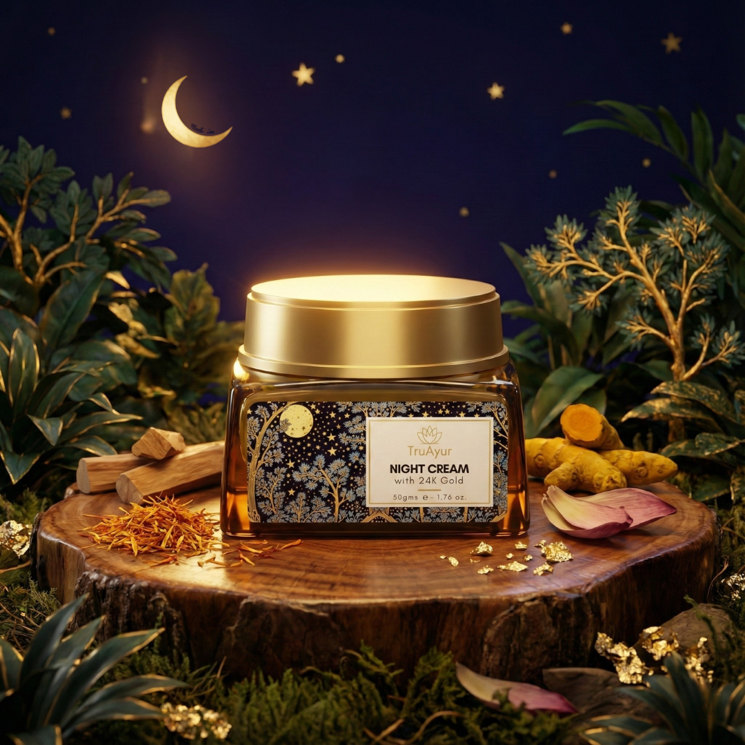24K Oro Crema Notte Anti-Aging Ayurvedica con Olio di Bakuchi, Zafferano e Curcuma