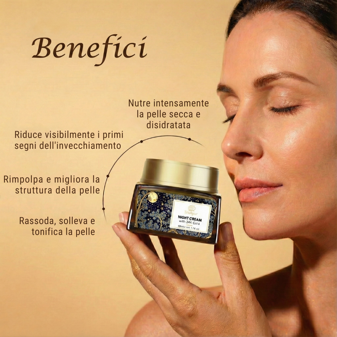 24K Oro Crema Notte Anti-Aging Ayurvedica con Olio di Bakuchi, Zafferano e Curcuma