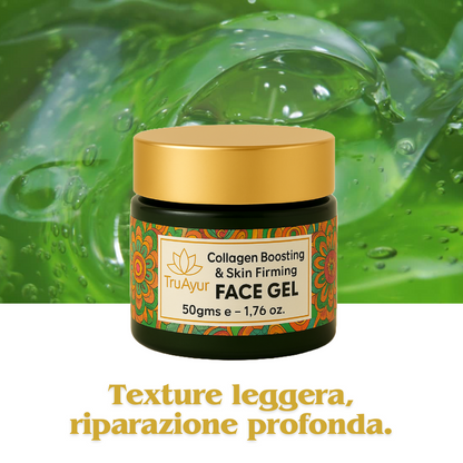 Gel viso rassodante e stimolante del collagene con cicatrice, aloe vera, tè verde e moringa