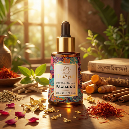 Oro 24K Olio Viso Ayurvedico per una pelle profondamente idratata, setosa e luminosa