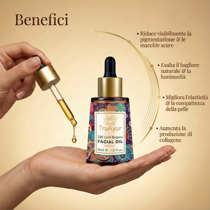 Oro 24K Olio Viso Ayurvedico per una pelle profondamente idratata, setosa e luminosa