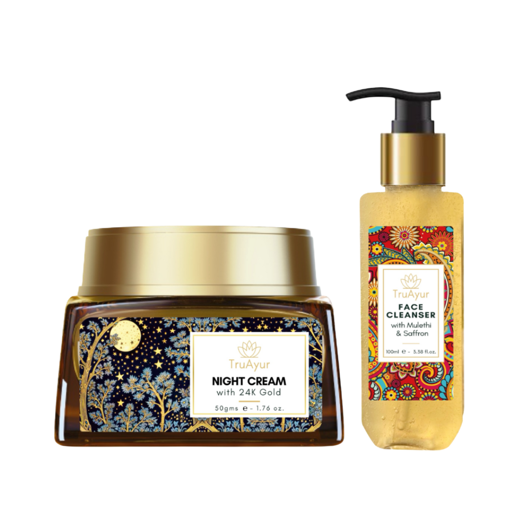 Rituale notturno Saffron Glow (crema da notte all'oro 24 carati e detergente viso)