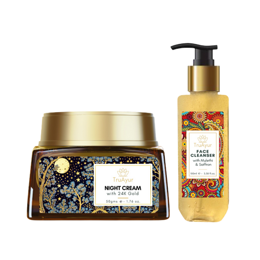 Rituale notturno Saffron Glow (crema da notte all'oro 24 carati e detergente viso)