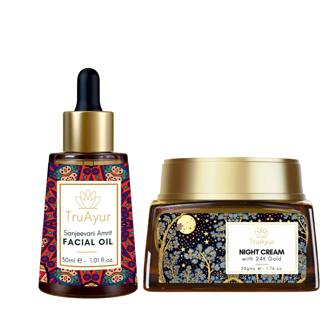 Rituale anti-età con oro 24K (olio viso e crema notte Sanjeevani Amrit)