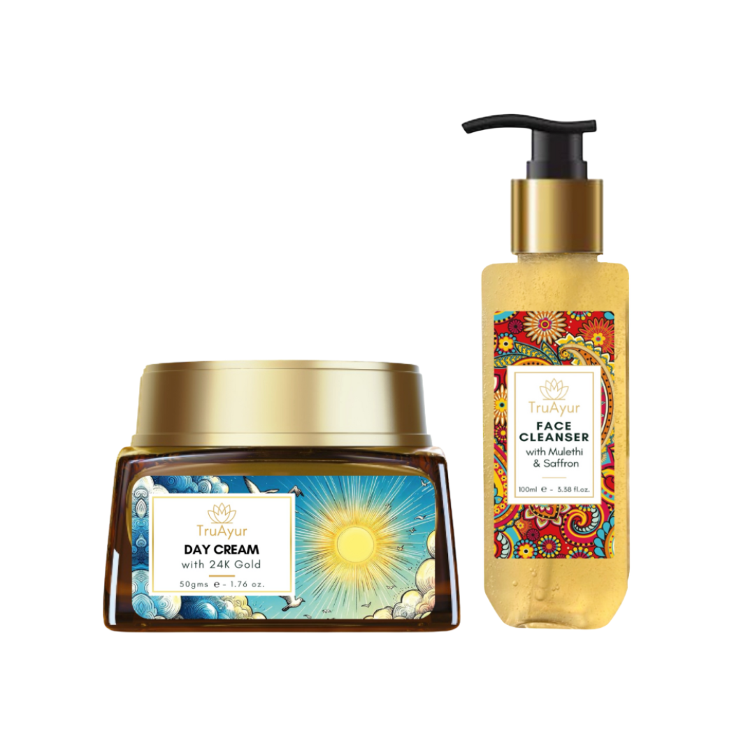 Rituale per una pelle radiosa (crema da giorno oro 24 carati e detergente viso)