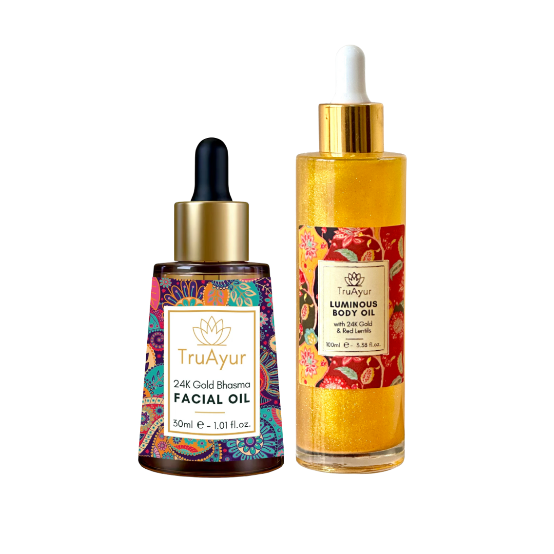 Combo luminosità oro 24K (combinazione olio viso e olio corpo oro 24K)