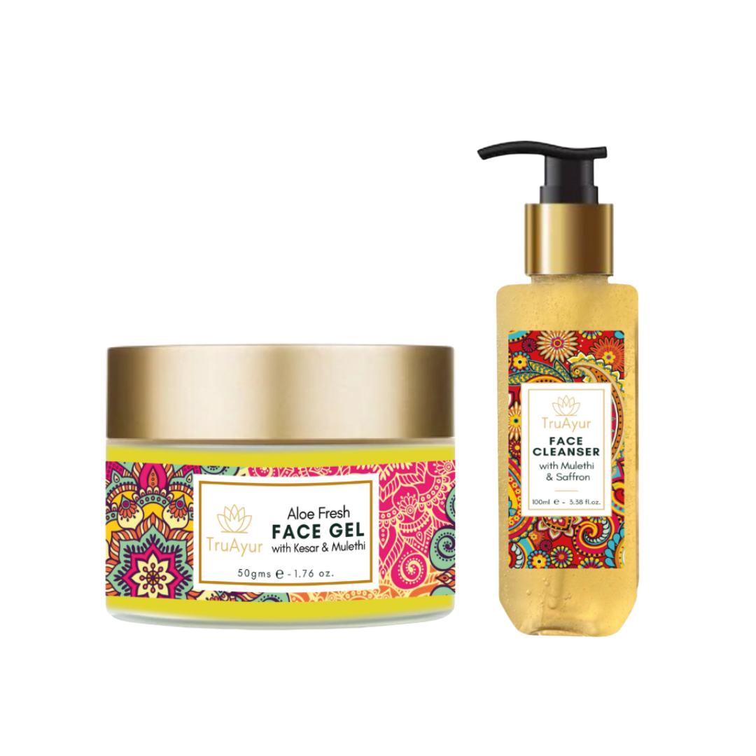 Duo viso fresco con zafferano del Kashmir e Mulethi (detergente viso e gel viso Aloe Fresh)