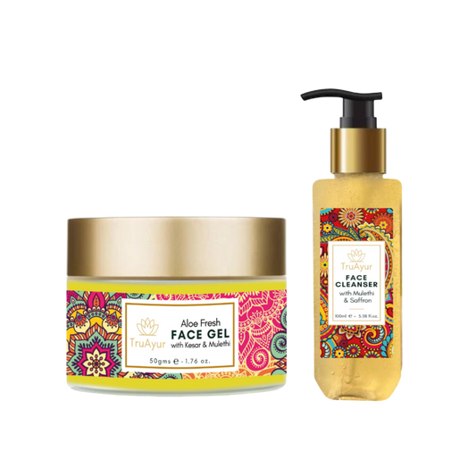 Duo viso fresco con zafferano del Kashmir e Mulethi (detergente viso e gel viso Aloe Fresh)