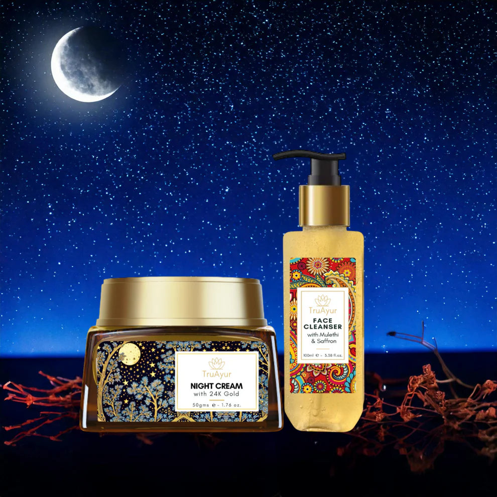 Rituale notturno Saffron Glow (crema da notte all'oro 24 carati e detergente viso)