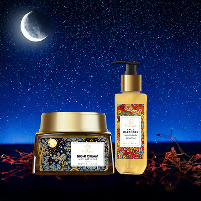 Rituale notturno Saffron Glow (crema da notte all'oro 24 carati e detergente viso)