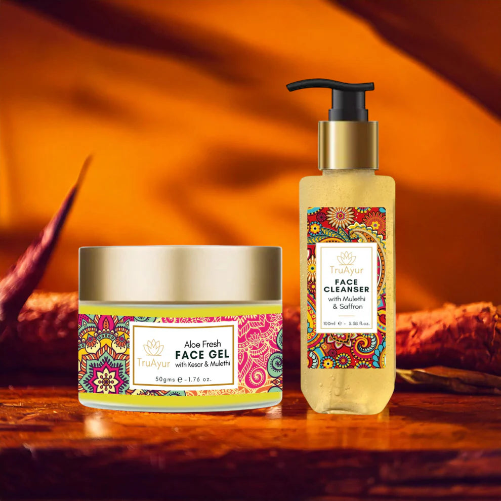 Duo viso fresco con zafferano del Kashmir e Mulethi (detergente viso e gel viso Aloe Fresh)