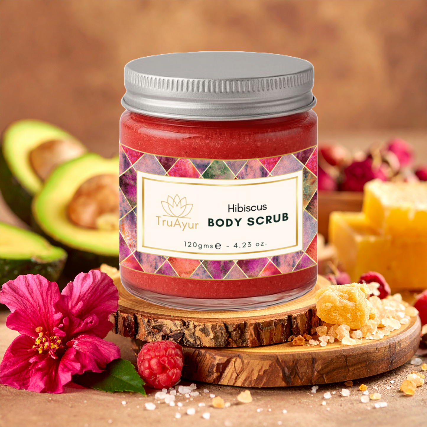Scrub corpo all'ibisco e alla rosa