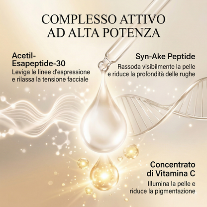 Siero Giorno Ayurvedico Illuminante alle 8 Erbe con Peptide Syn-Ake, per un'idratazione profonda, una luminosità che dura tutto il giorno e un effetto rassodante visibile.